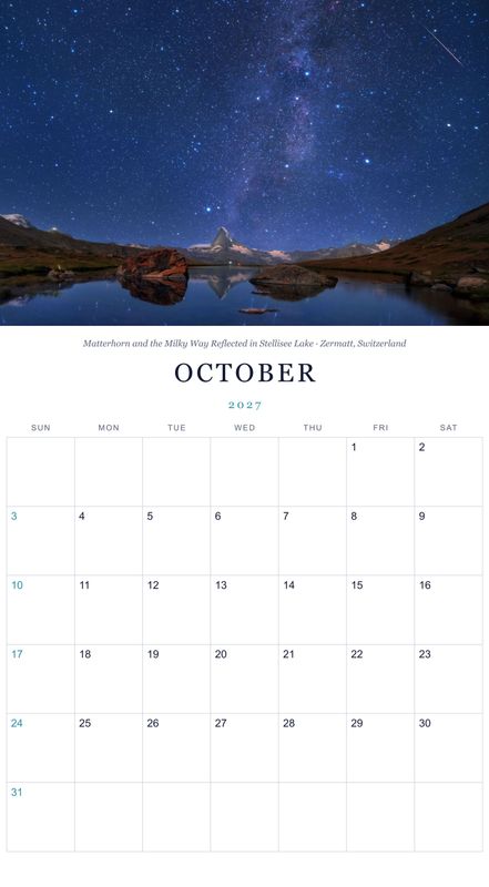 October: Matterhorn and the Milky Way Reflected in Stellisee Lake