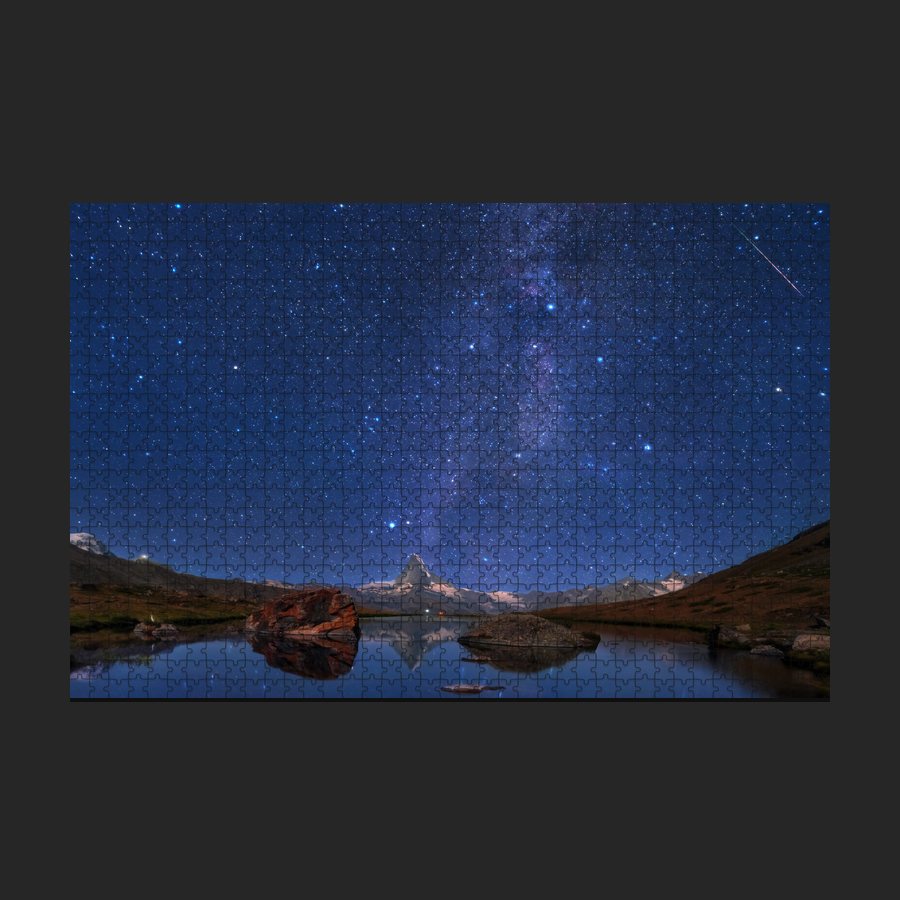 Matterhorn and the Milky Way Reflected in Stellisee Lake Puzzle